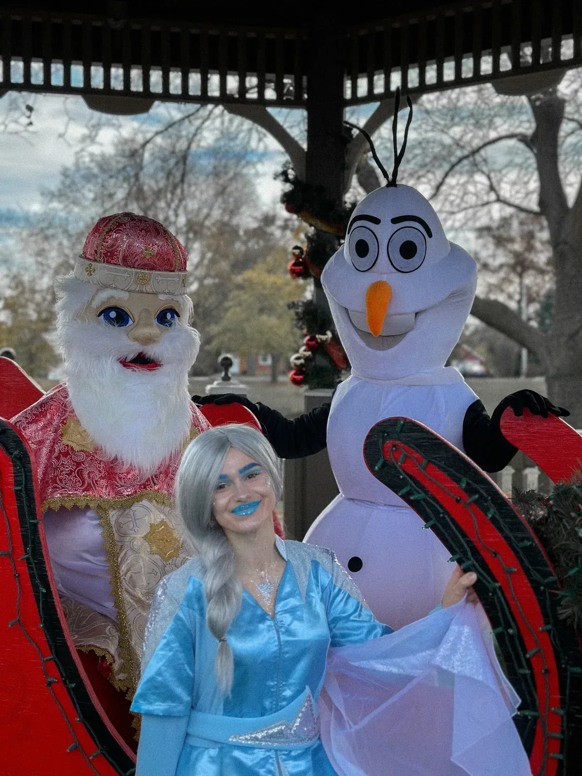 Saint Nicholas with Ice Queen and Olaf