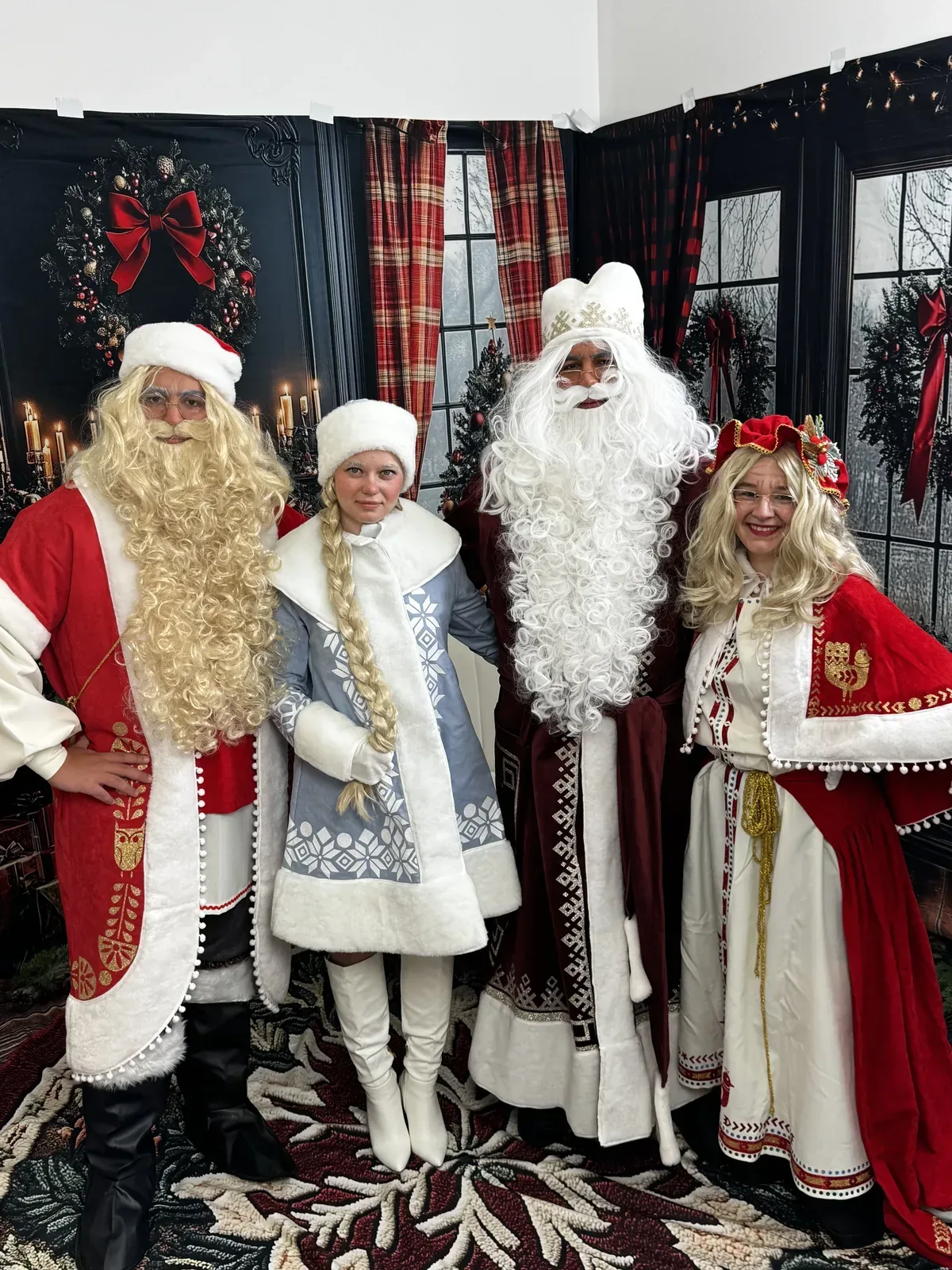 Santa Claus, Snegurochka, Saint Nicholas and Mrs Claus group