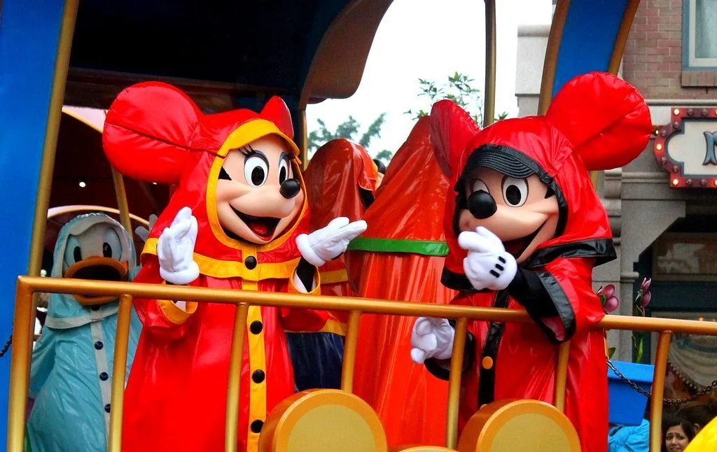Mickey and Minnie character mascots in costume